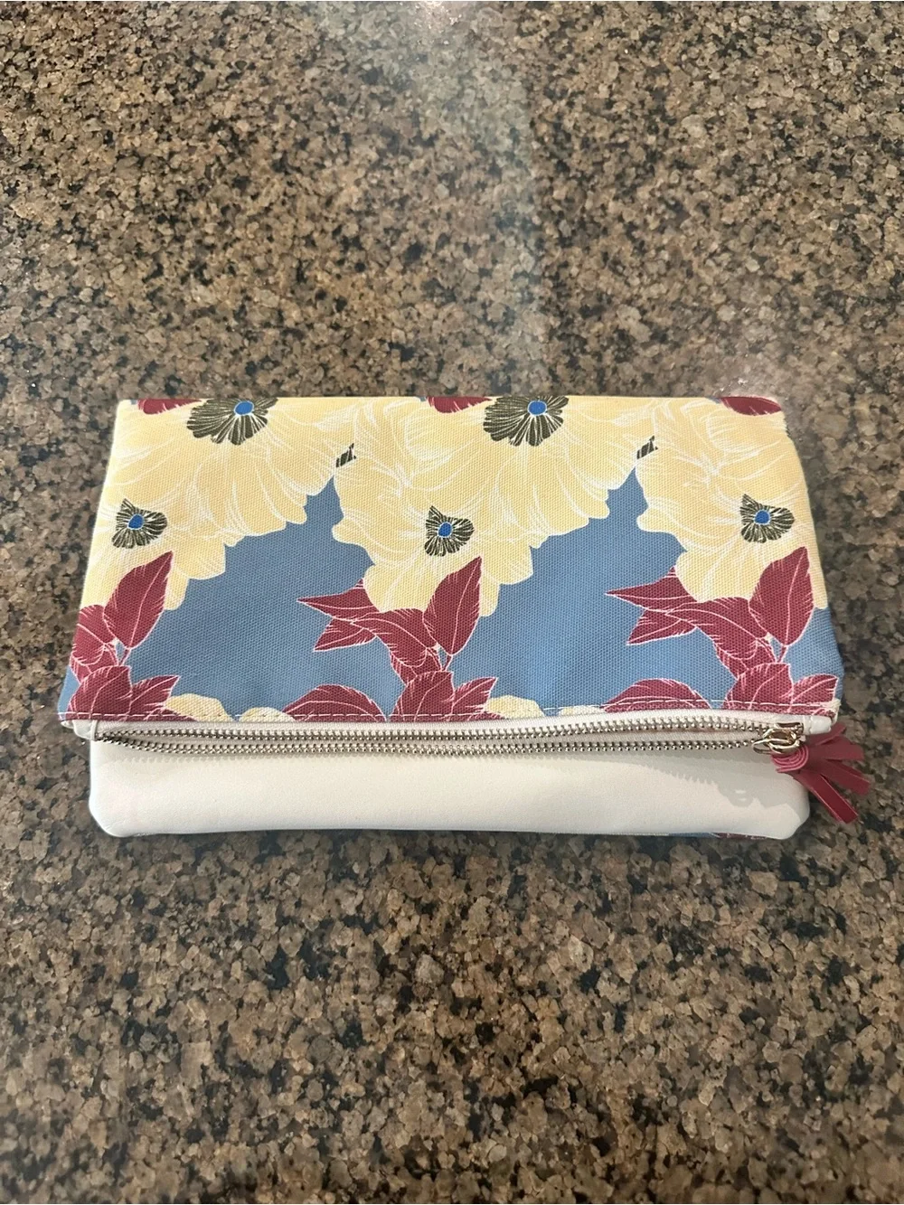 Rachel Pally Floral Print Fold-Over Clutch in Cream, Blue, and Burgundy